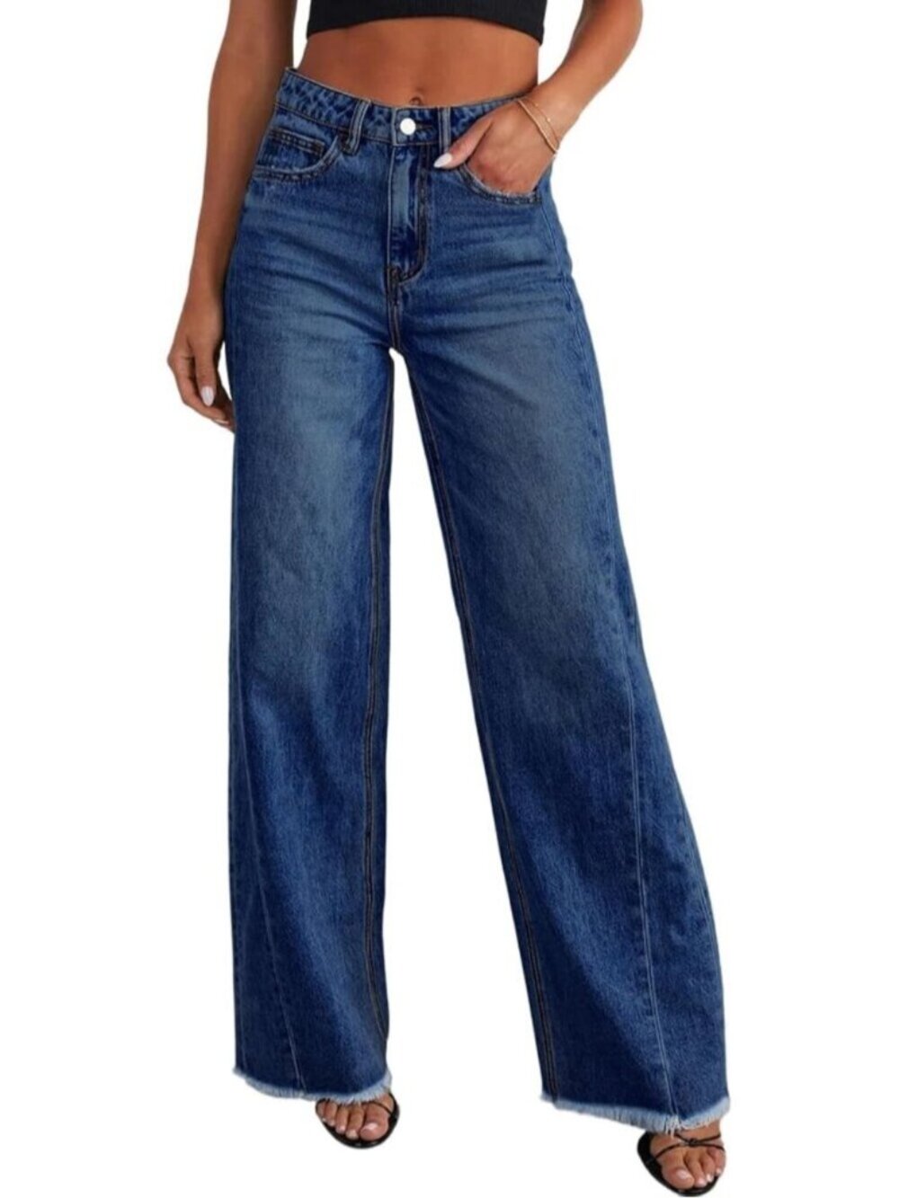 Women's Bluing Leg Jeans High Waisted Stretchy Length Side Seam Denim Pants